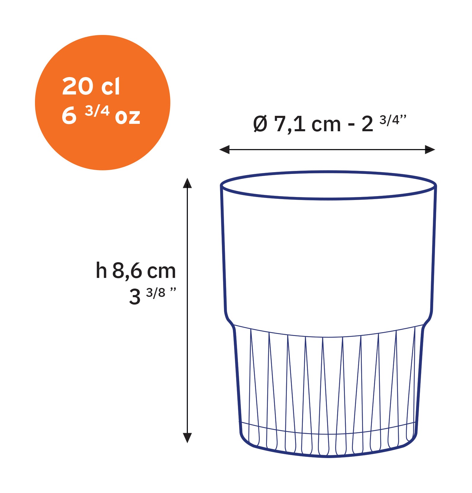 Stapelbaar - Transparant glas 20 cl (set van 6)