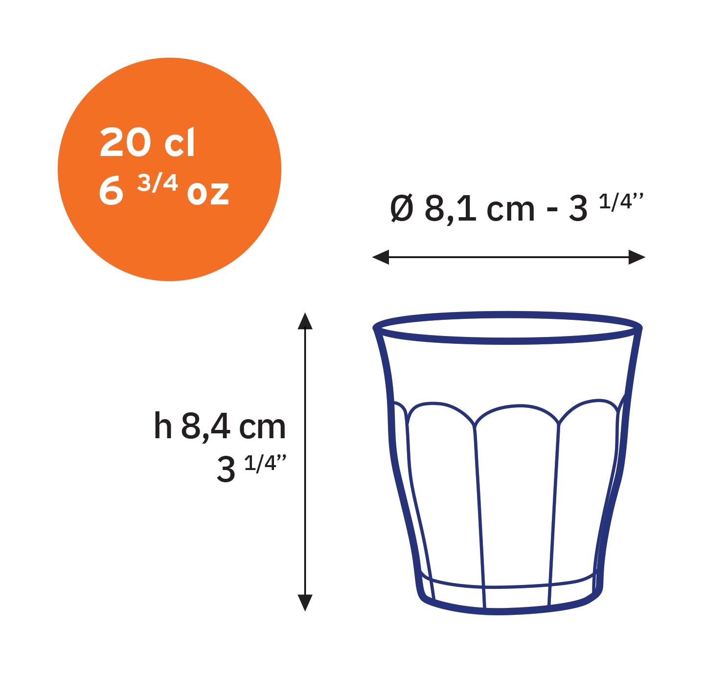 Le Picardie - Verre à eau - Bleu Marine - 20cl (Lot de 6)
