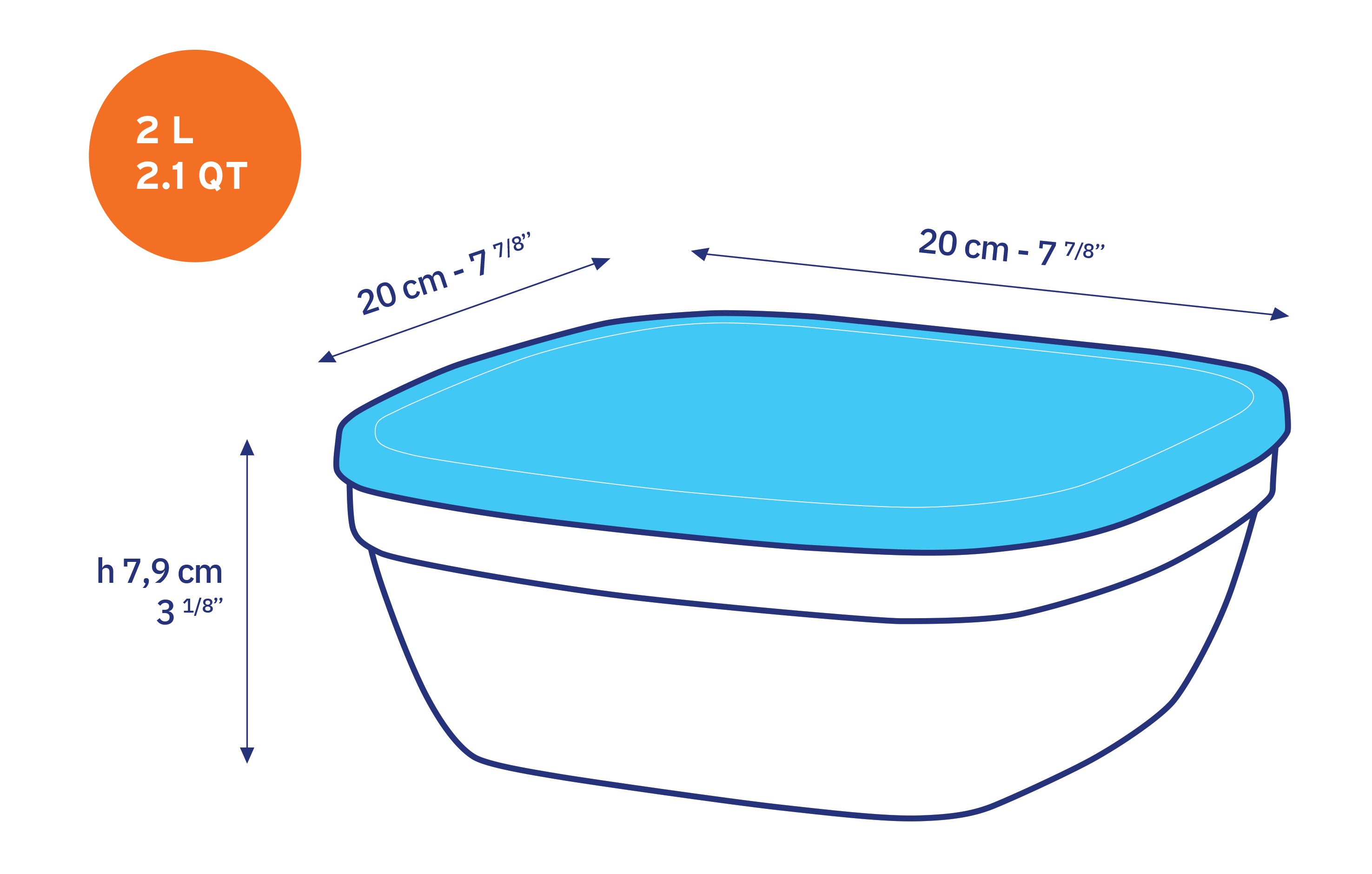 Freshbox - Boite de conservation carrée couvercle blanc 2L