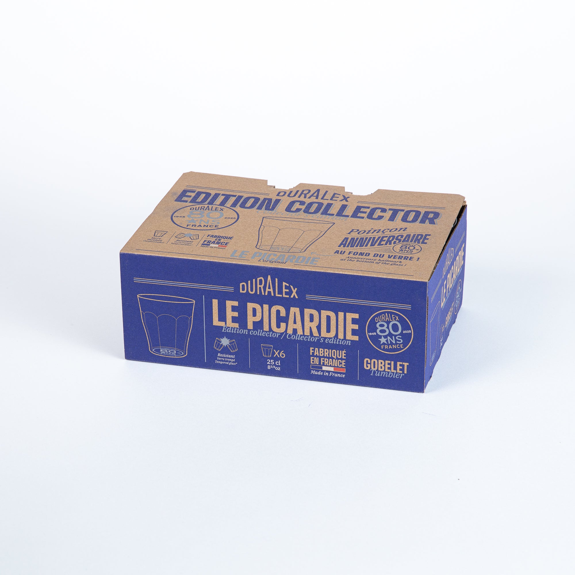 Le Picardie - Verre transparent 25cl -  80 ans (Lot de 6)