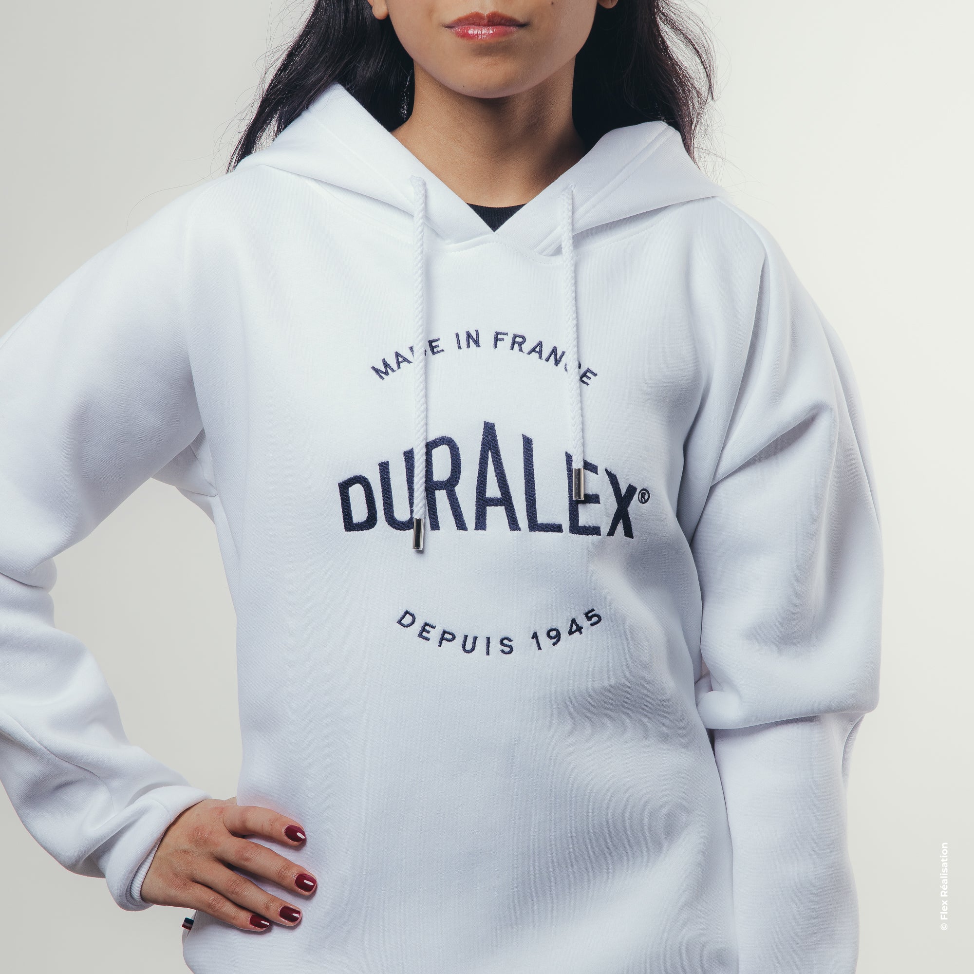 Sweat blanc - Broderie Duralex bleue - Taille M