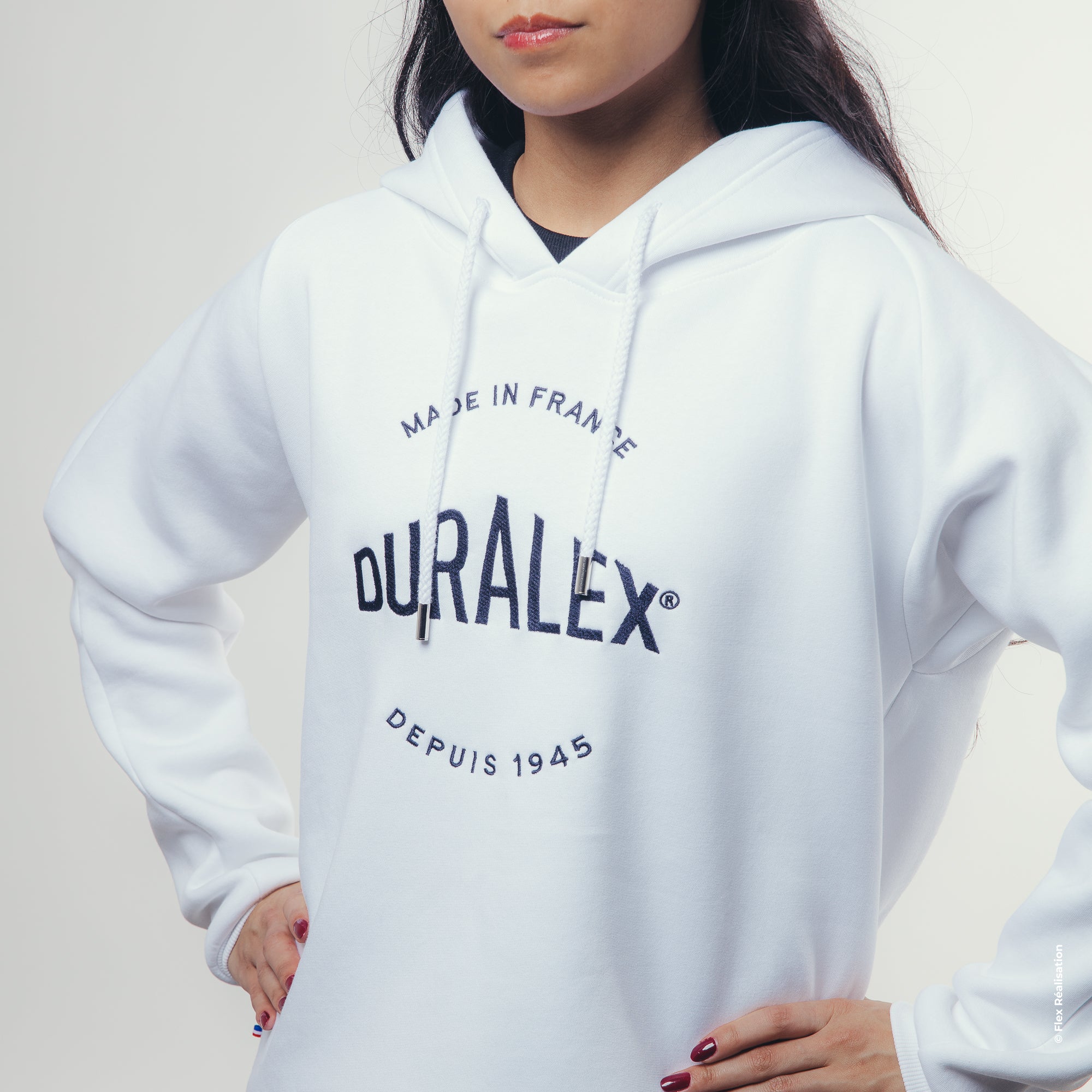 Sweat blanc - Broderie Duralex bleue - Taille M